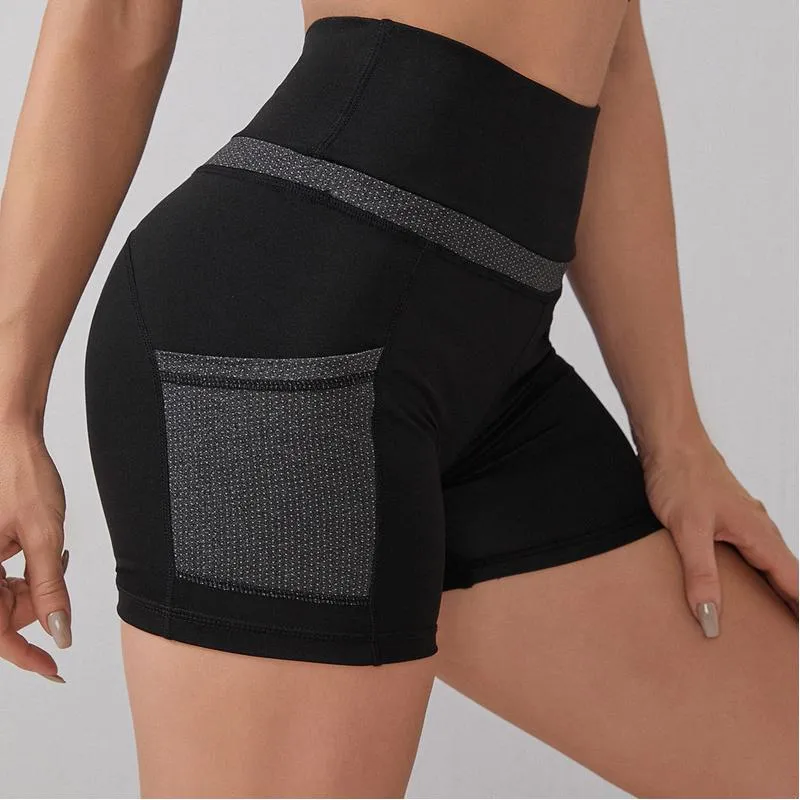 High-Waisted Yoga Running Sports Fitness Pocket Patchwork Sports Shorts