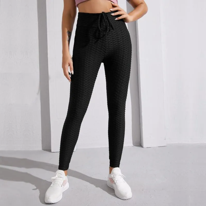 High-Waisted Yoga Tie Elasticity Jacquard Sports Fitness Cropped Pineapple Sports Leggings