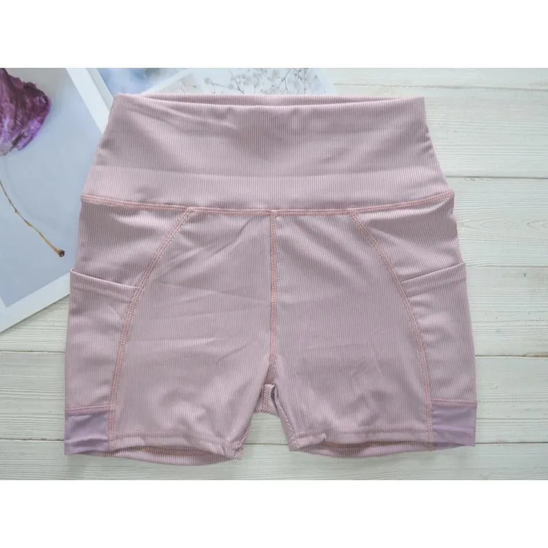 High-Waisted Yoga Tight-Fitting Ribbed Fitness Ultra-Short Pocket Running Sports Shorts