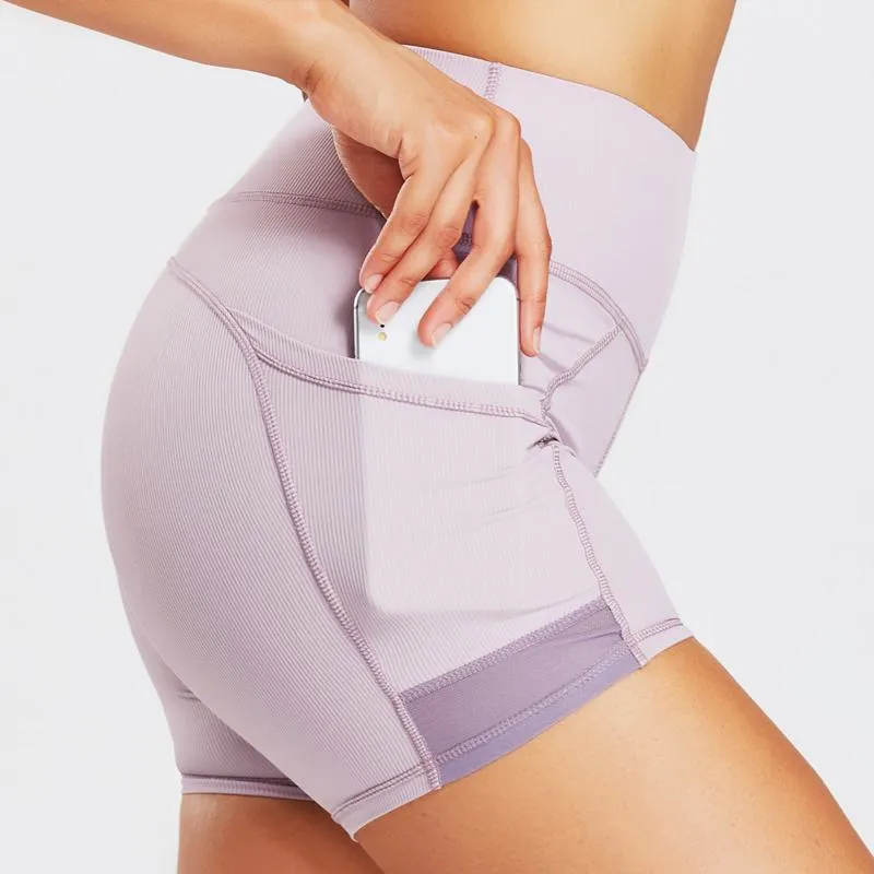 High-Waisted Yoga Tight-Fitting Ribbed Fitness Ultra-Short Pocket Running Sports Shorts