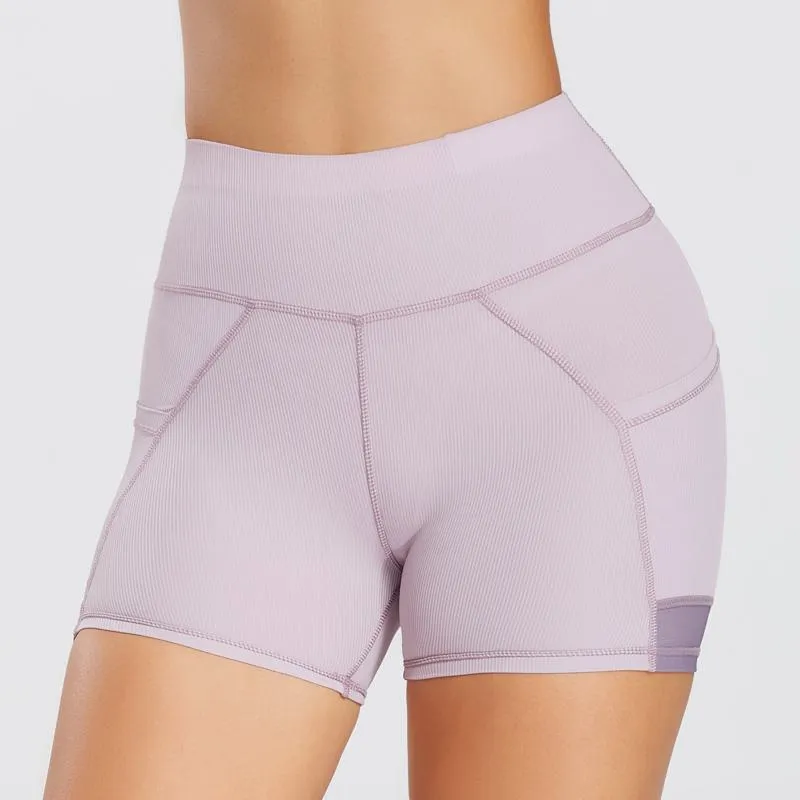 High-Waisted Yoga Tight-Fitting Ribbed Fitness Ultra-Short Pocket Running Sports Shorts