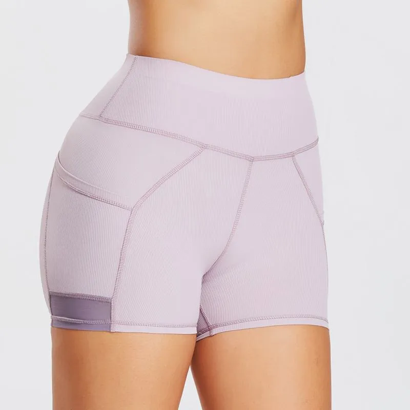 High-Waisted Yoga Tight-Fitting Ribbed Fitness Ultra-Short Pocket Running Sports Shorts