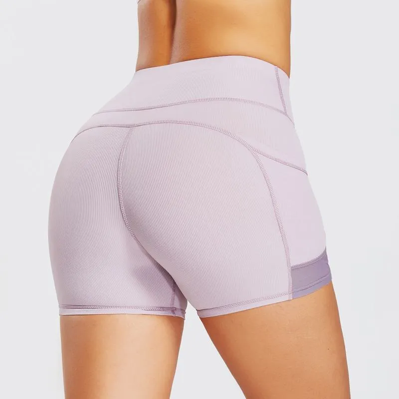 High-Waisted Yoga Tight-Fitting Ribbed Fitness Ultra-Short Pocket Running Sports Shorts