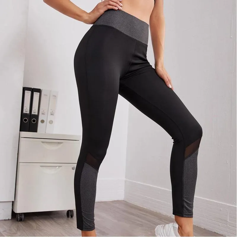 High-Waisted Yoga Tight-Fitting Slim-Fit Sports Patchwork Mesh Sports Leggings