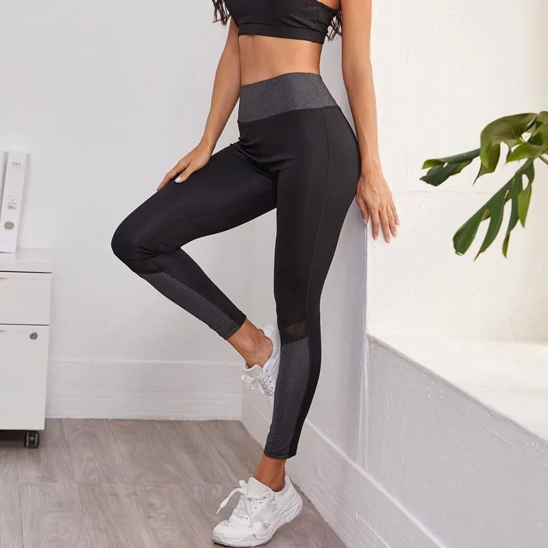 High-Waisted Yoga Tight-Fitting Slim-Fit Sports Patchwork Mesh Sports Leggings