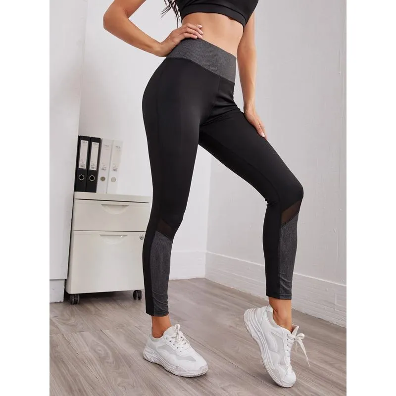 High-Waisted Yoga Tight-Fitting Slim-Fit Sports Patchwork Mesh Sports Leggings