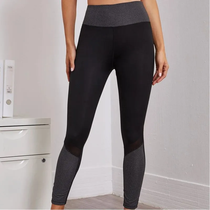 High-Waisted Yoga Tight-Fitting Slim-Fit Sports Patchwork Mesh Sports Leggings