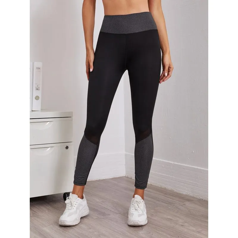 High-Waisted Yoga Tight-Fitting Slim-Fit Sports Patchwork Mesh Sports Leggings