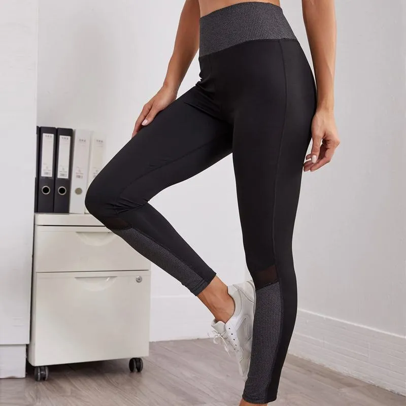 High-Waisted Yoga Tight-Fitting Slim-Fit Sports Patchwork Mesh Sports Leggings