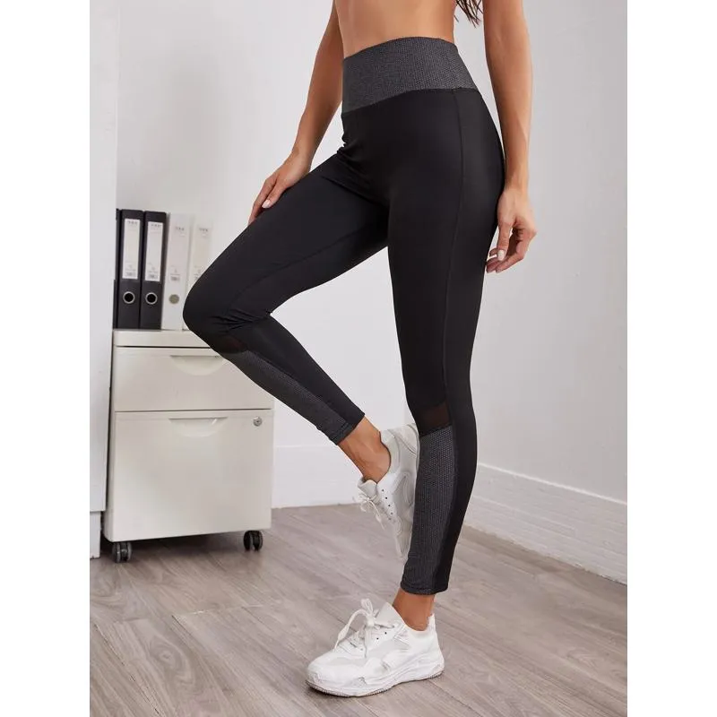 High-Waisted Yoga Tight-Fitting Slim-Fit Sports Patchwork Mesh Sports Leggings