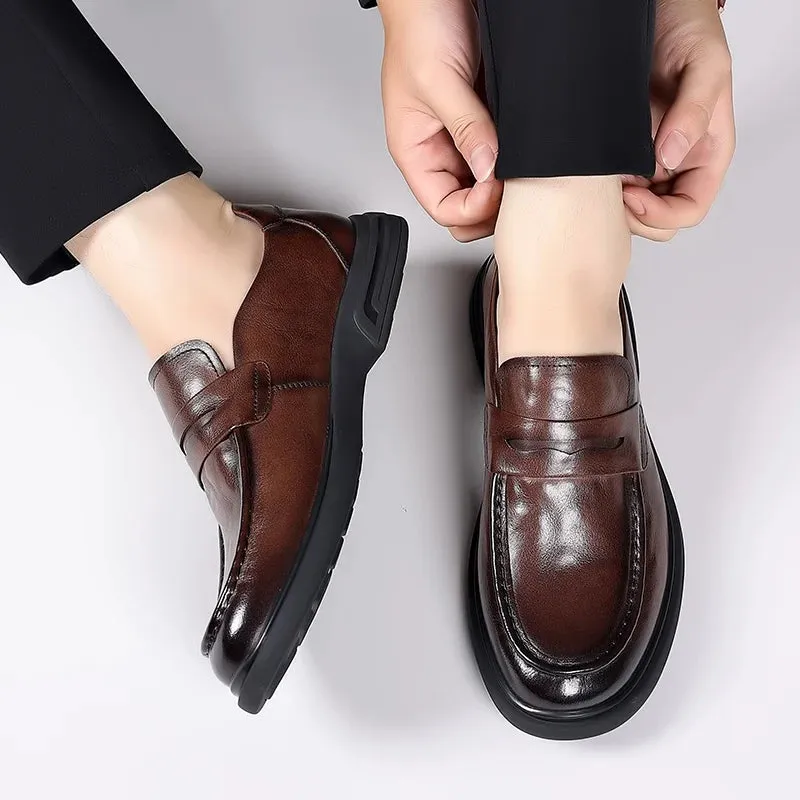 Hnzxzm Business Men Soft Sole Shoes for Men Genuine Leather Spring Autumn Loafers Slip-On Fashion Wedding Dress Shoes Men Flats