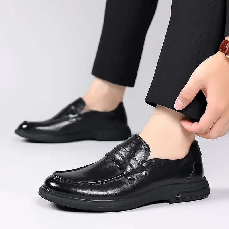 Hnzxzm Business Men Soft Sole Shoes for Men Genuine Leather Spring Autumn Loafers Slip-On Fashion Wedding Dress Shoes Men Flats