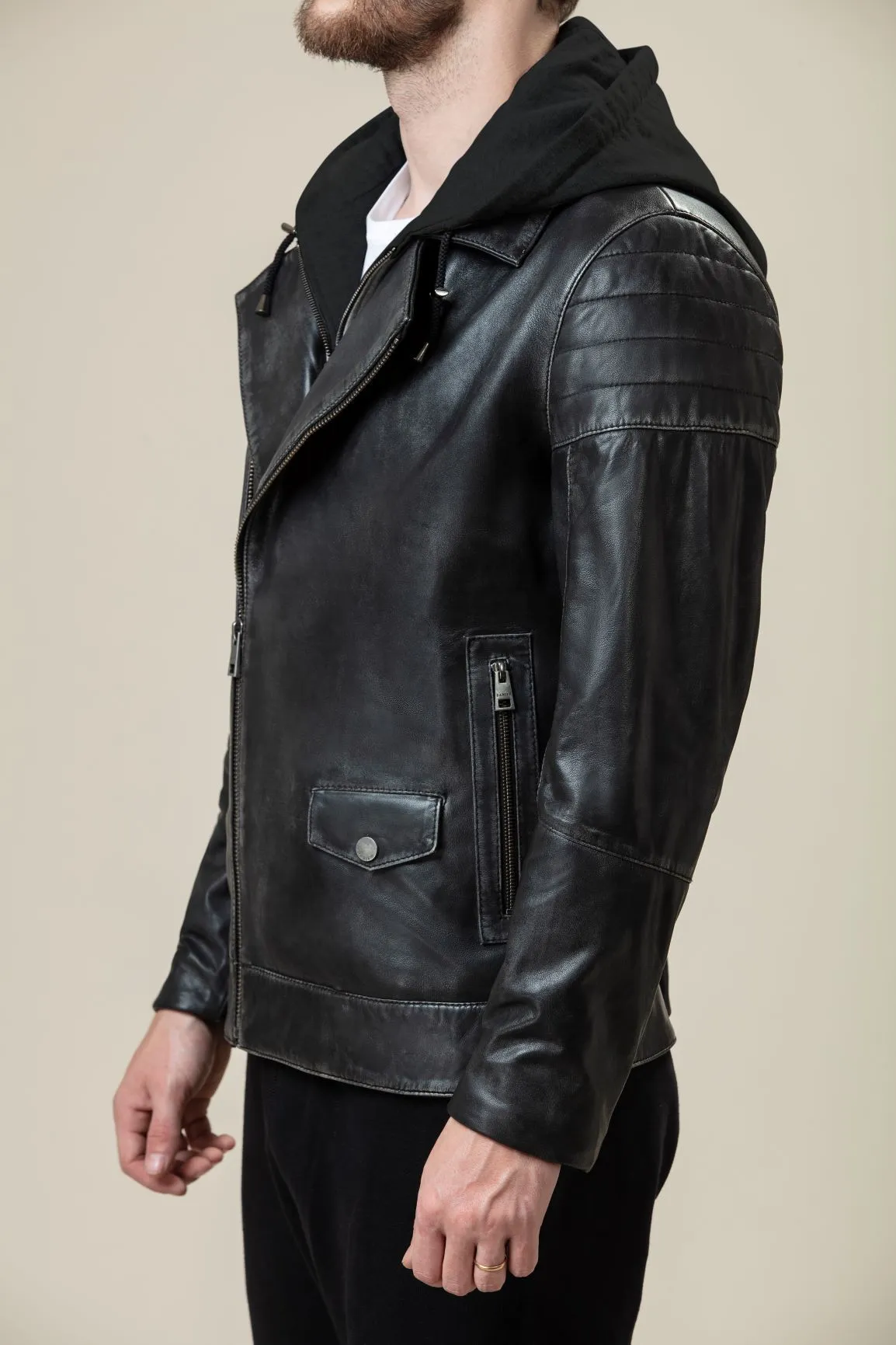 Hoodie Bomber Fit Leather Jacket