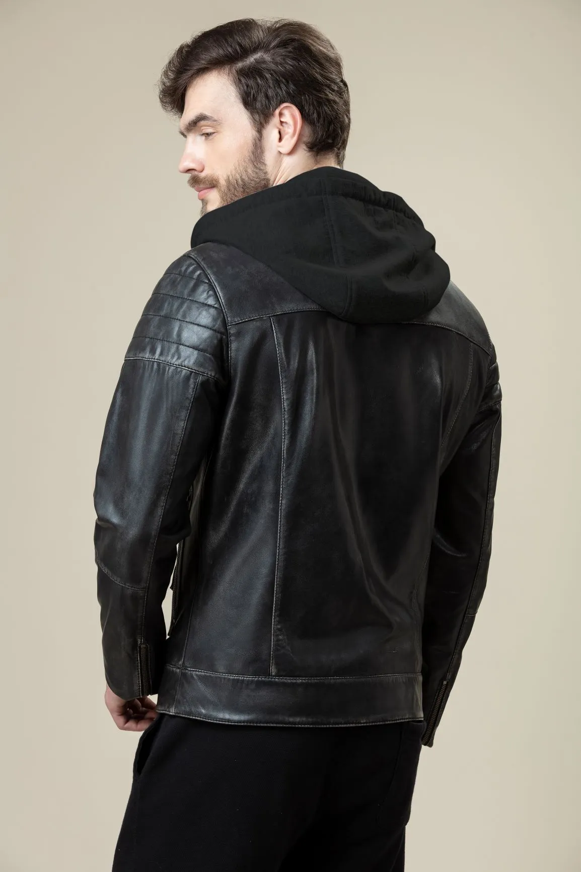 Hoodie Bomber Fit Leather Jacket