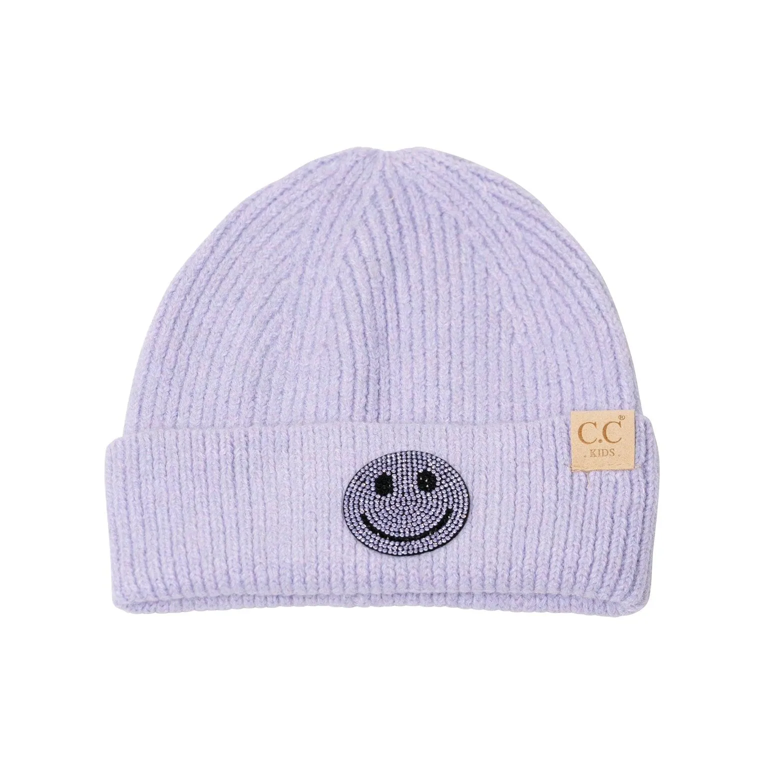 Kids Hats | Beanie with Rhinestone Smiley Face | Malibu Sugar