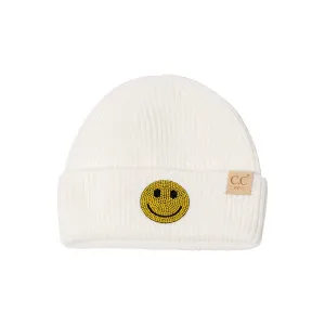 Kids Hats | Beanie with Rhinestone Smiley Face | Malibu Sugar