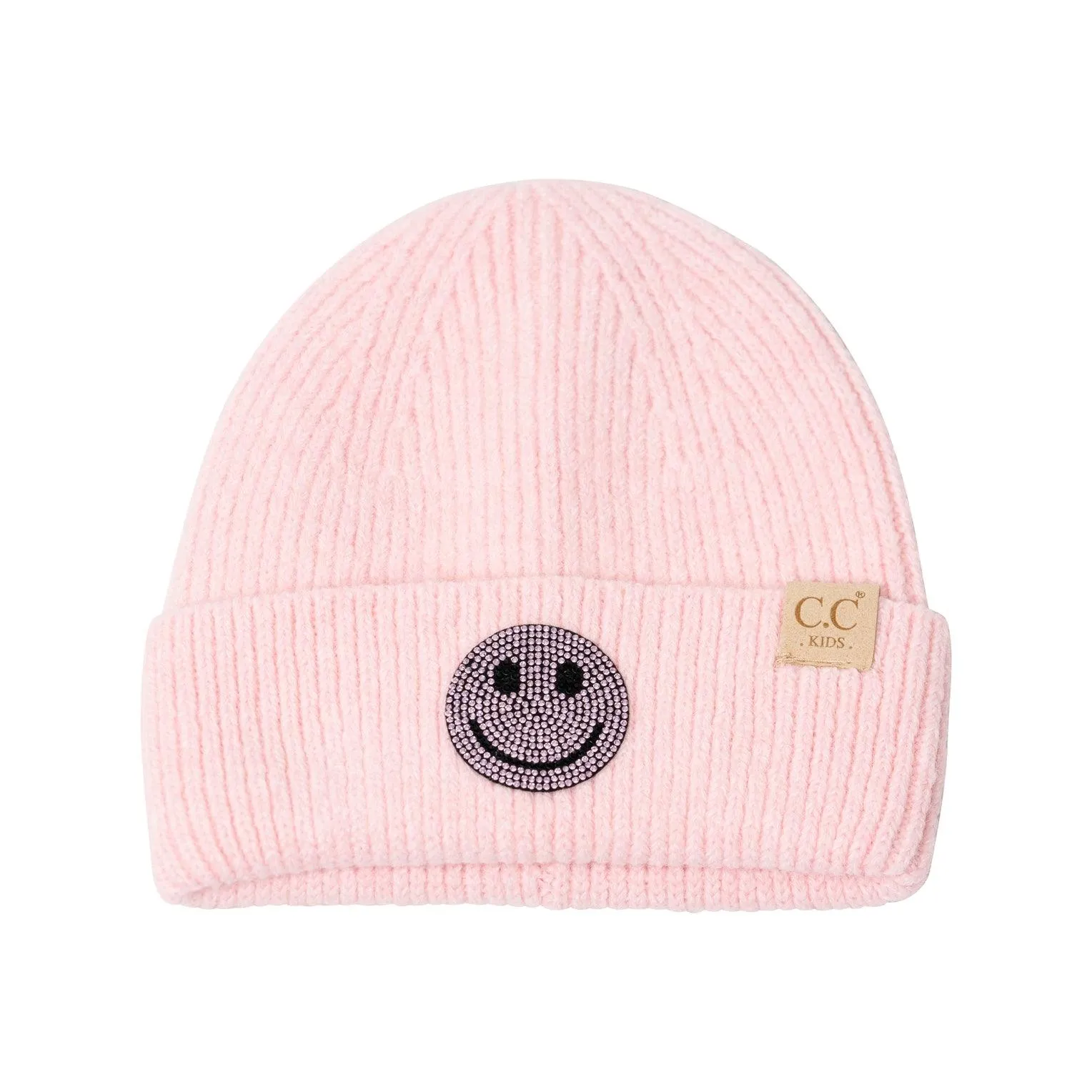 Kids Hats | Beanie with Rhinestone Smiley Face | Malibu Sugar