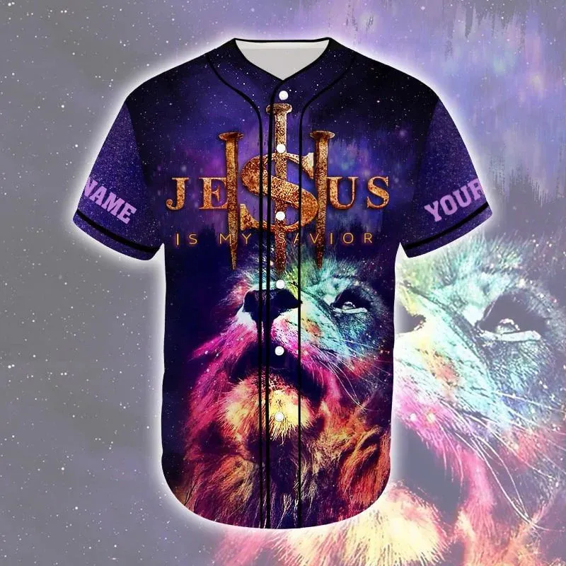 Lion Colorful Jesus Is My Savior Custom Baseball Jersey - Personalized Jesus Baseball Jersey For Men and Women