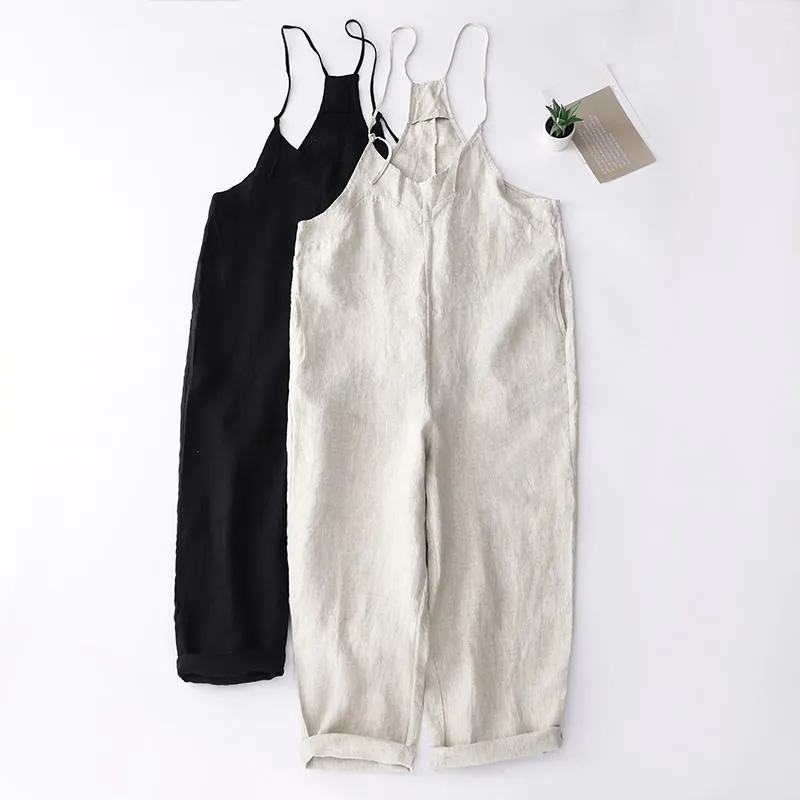 Loose Fit Overalls Linen Dungarees Plus Size Cargo Pants