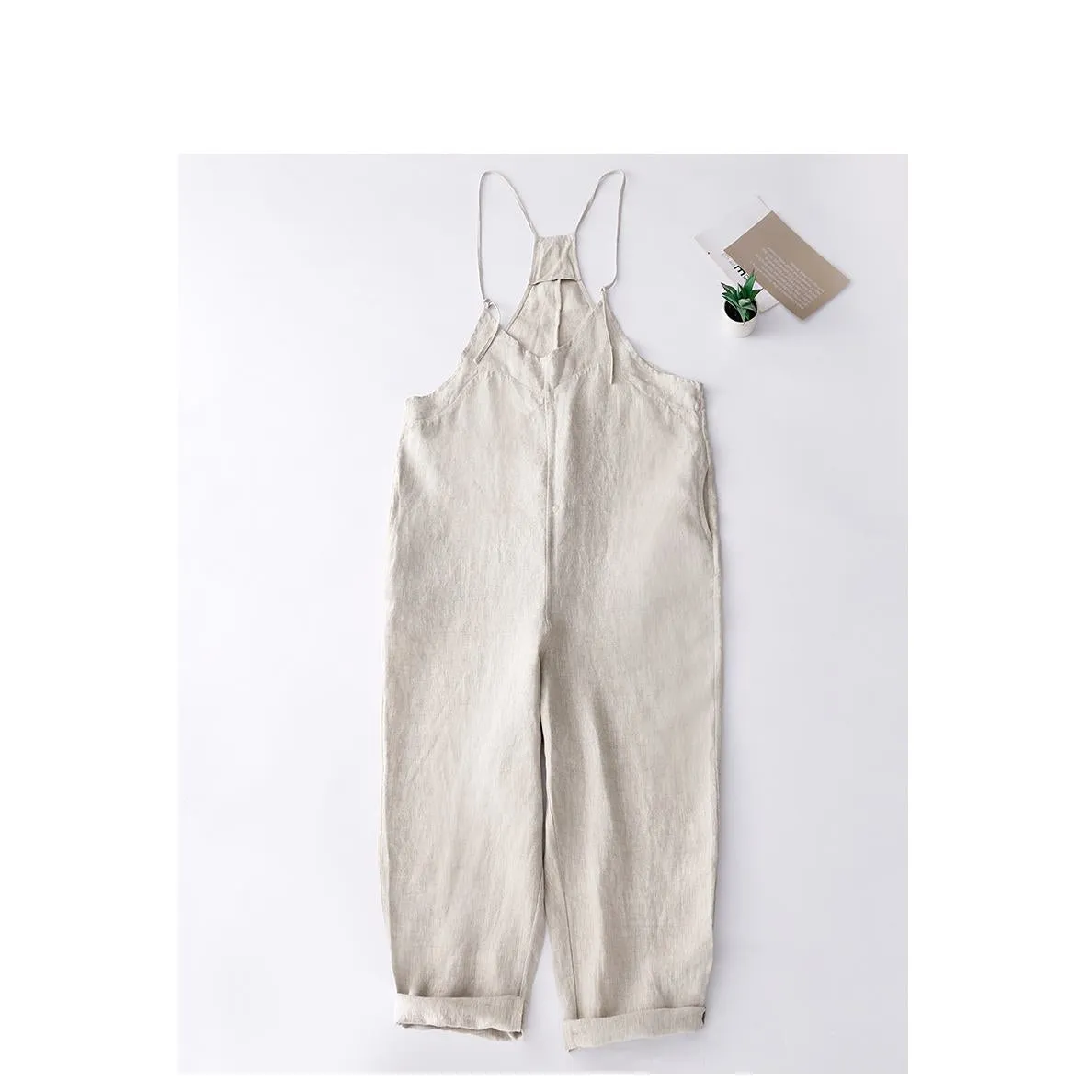 Loose Fit Overalls Linen Dungarees Plus Size Cargo Pants