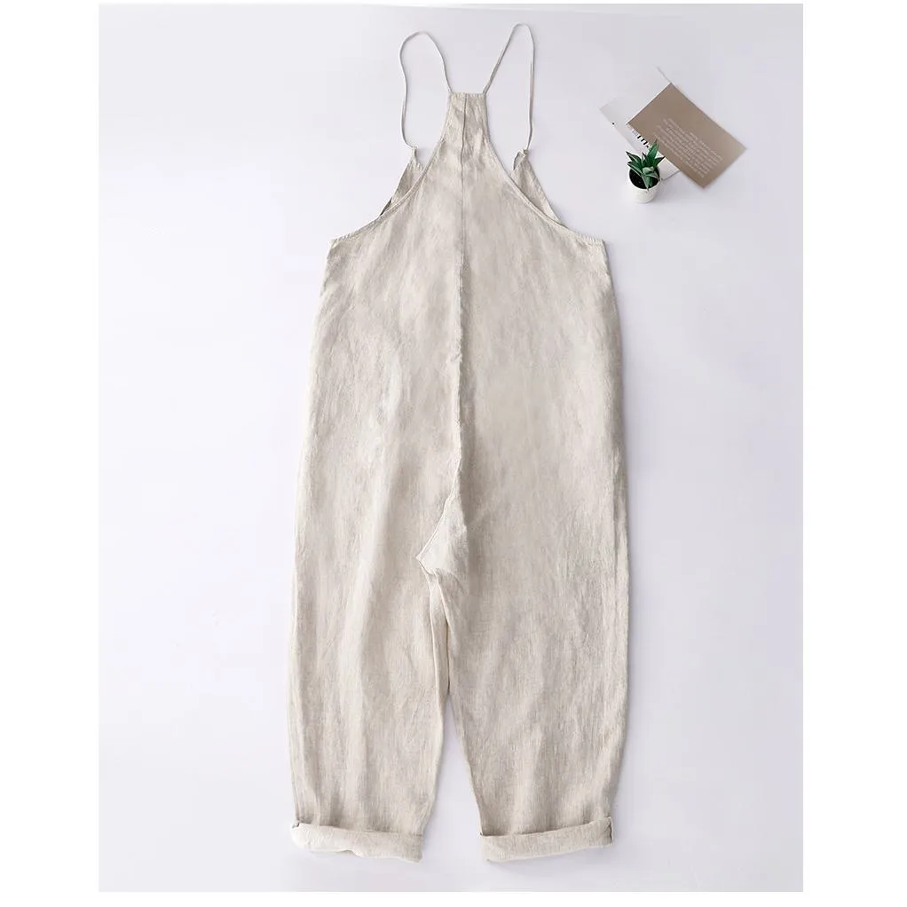 Loose Fit Overalls Linen Dungarees Plus Size Cargo Pants