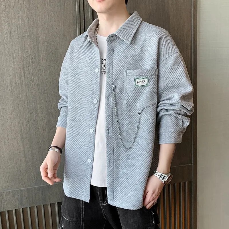 Loose Fit Patched Pocket Spread Collar Long Sleeve Shirt