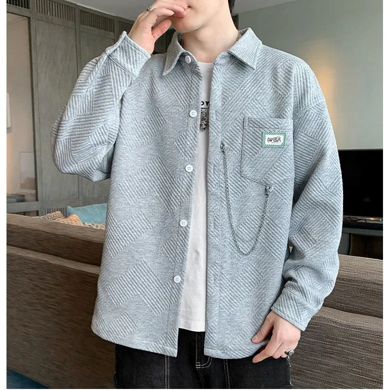 Loose Fit Patched Pocket Spread Collar Long Sleeve Shirt