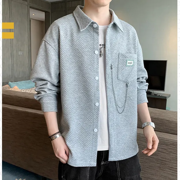 Loose Fit Patched Pocket Spread Collar Long Sleeve Shirt