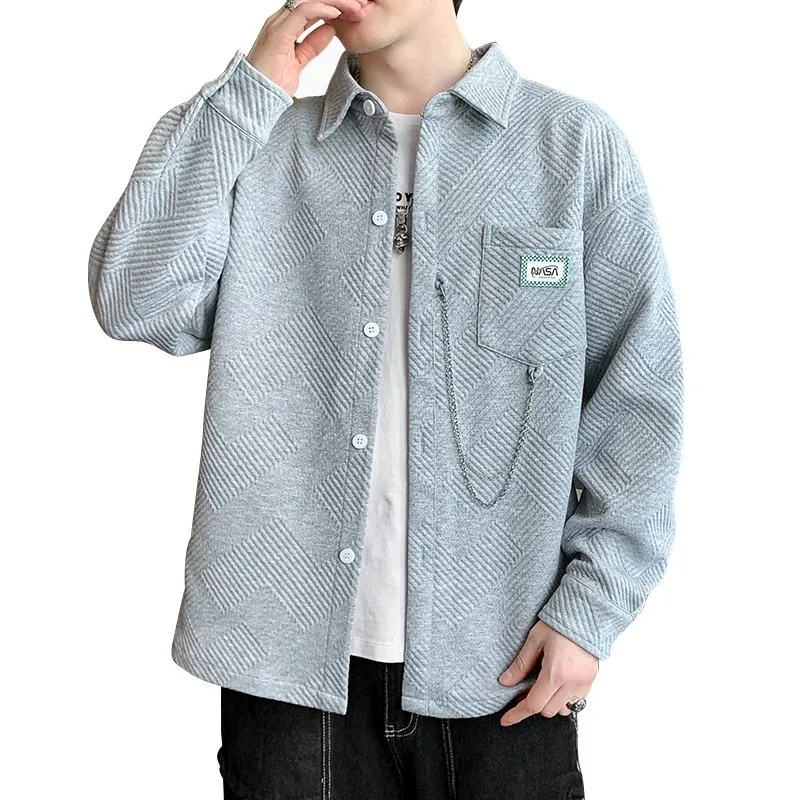 Loose Fit Patched Pocket Spread Collar Long Sleeve Shirt