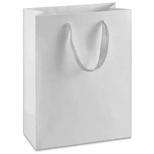 Manhattan Grosgrain Handle Shopping Bags-White- 12.5 x 4.5 x 9.0