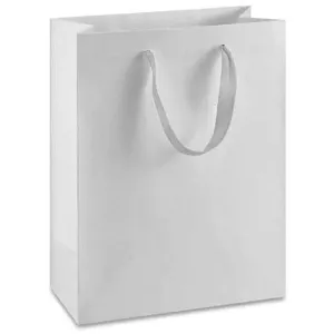 Manhattan Grosgrain Handle Shopping Bags-White- 12.5 x 4.5 x 9.0