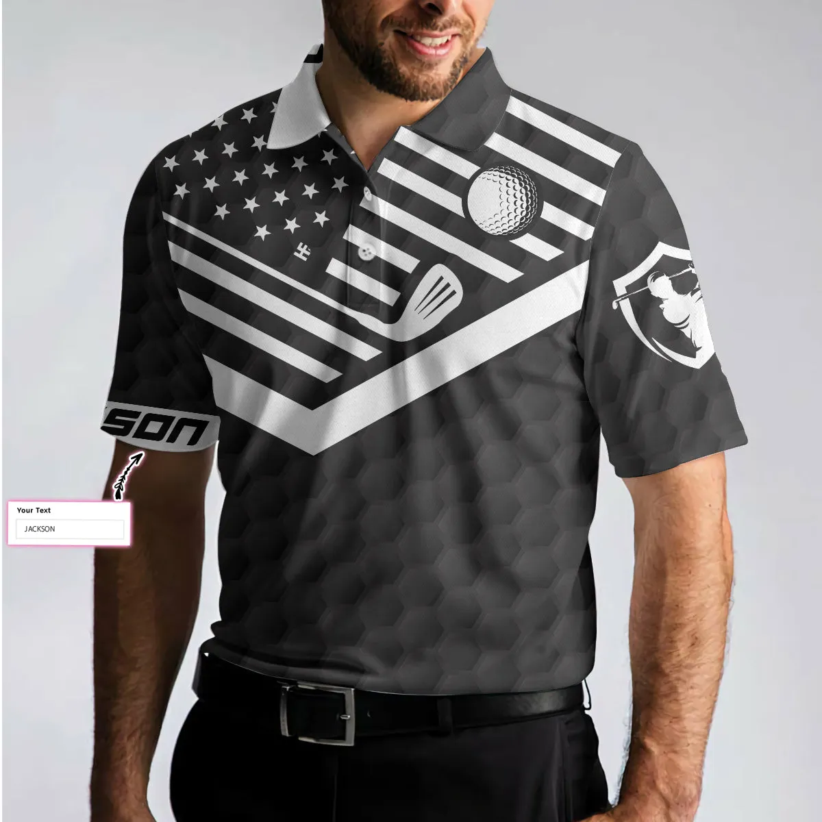 Meet Me At The 19Th Hole Golf Custom Polo Shirt, Personalized Black American Flag Golf Shirt For Men Coolspod