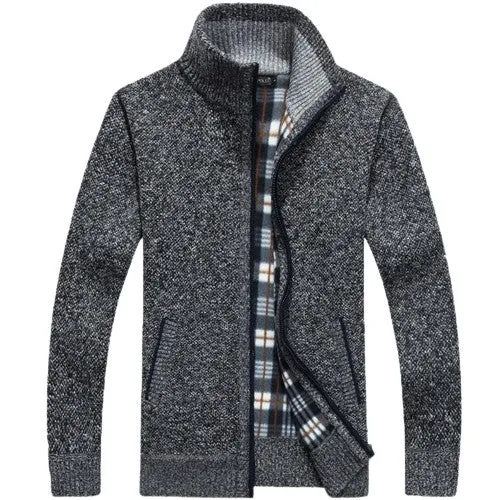 Men Faux Fur Wool Knitted Thick Coat Warm Casual Knitwear Cardigan