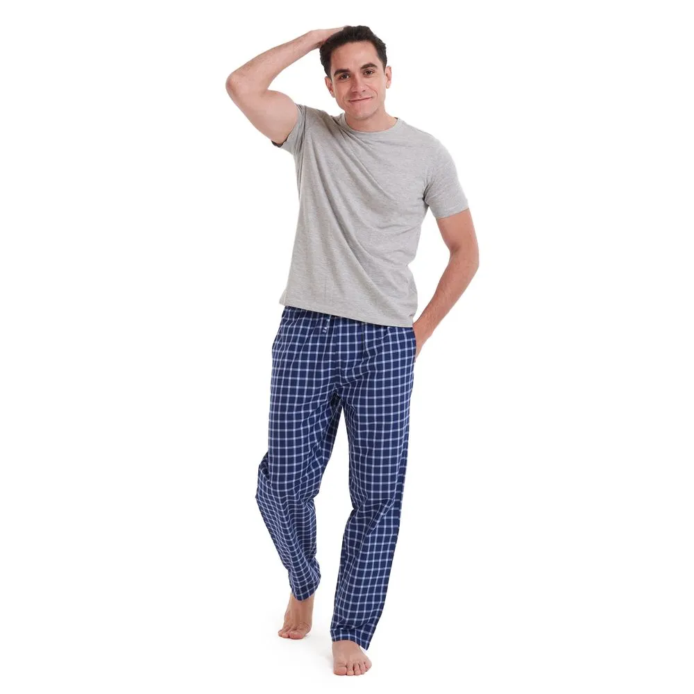 Men summer pajama set Grey T-shirt   Dark Blue x Grey Checkered pants