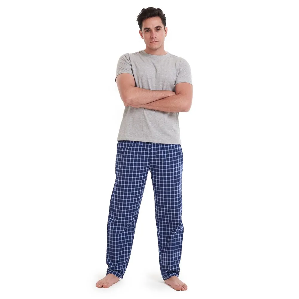 Men summer pajama set Grey T-shirt   Dark Blue x Grey Checkered pants