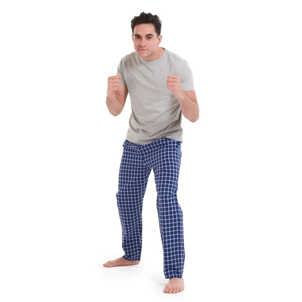 Men summer pajama set Grey T-shirt   Dark Blue x Grey Checkered pants