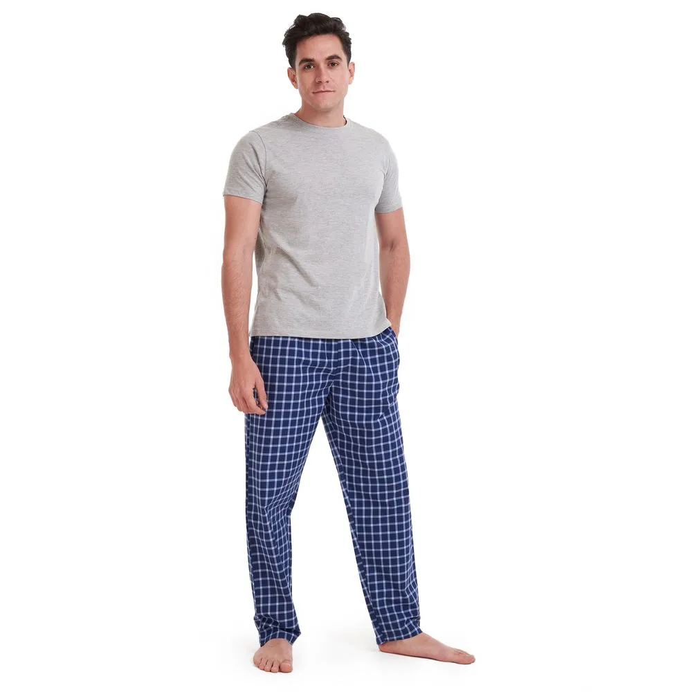 Men summer pajama set Grey T-shirt   Dark Blue x Grey Checkered pants