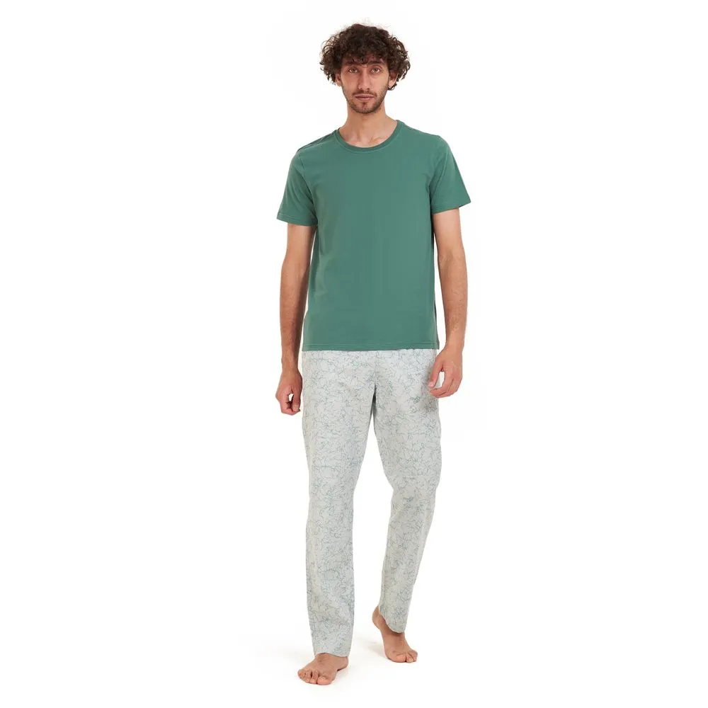 Men summer pajama set Teal T-shirt   Pistache pants