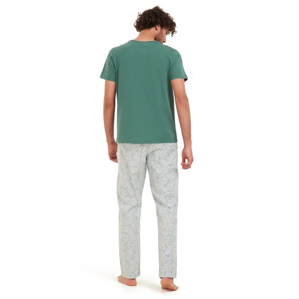 Men summer pajama set Teal T-shirt   Pistache pants