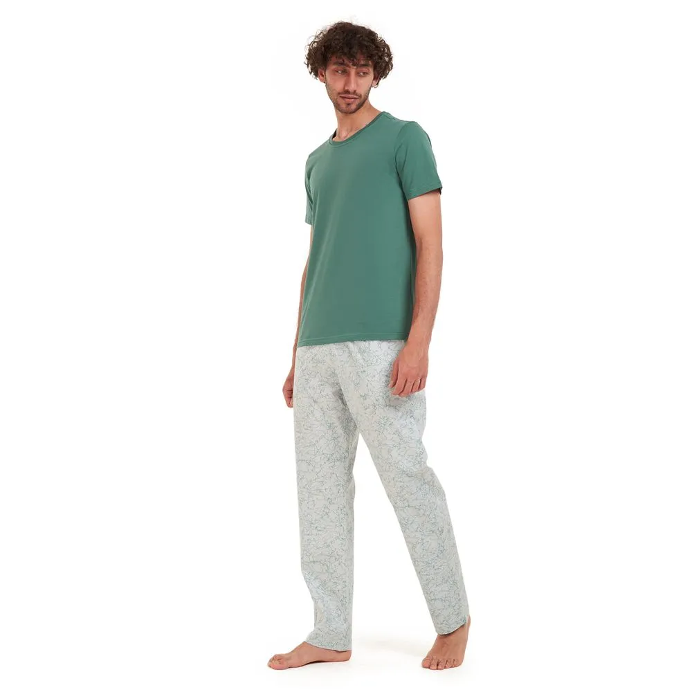 Men summer pajama set Teal T-shirt   Pistache pants