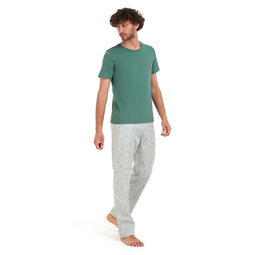 Men summer pajama set Teal T-shirt   Pistache pants