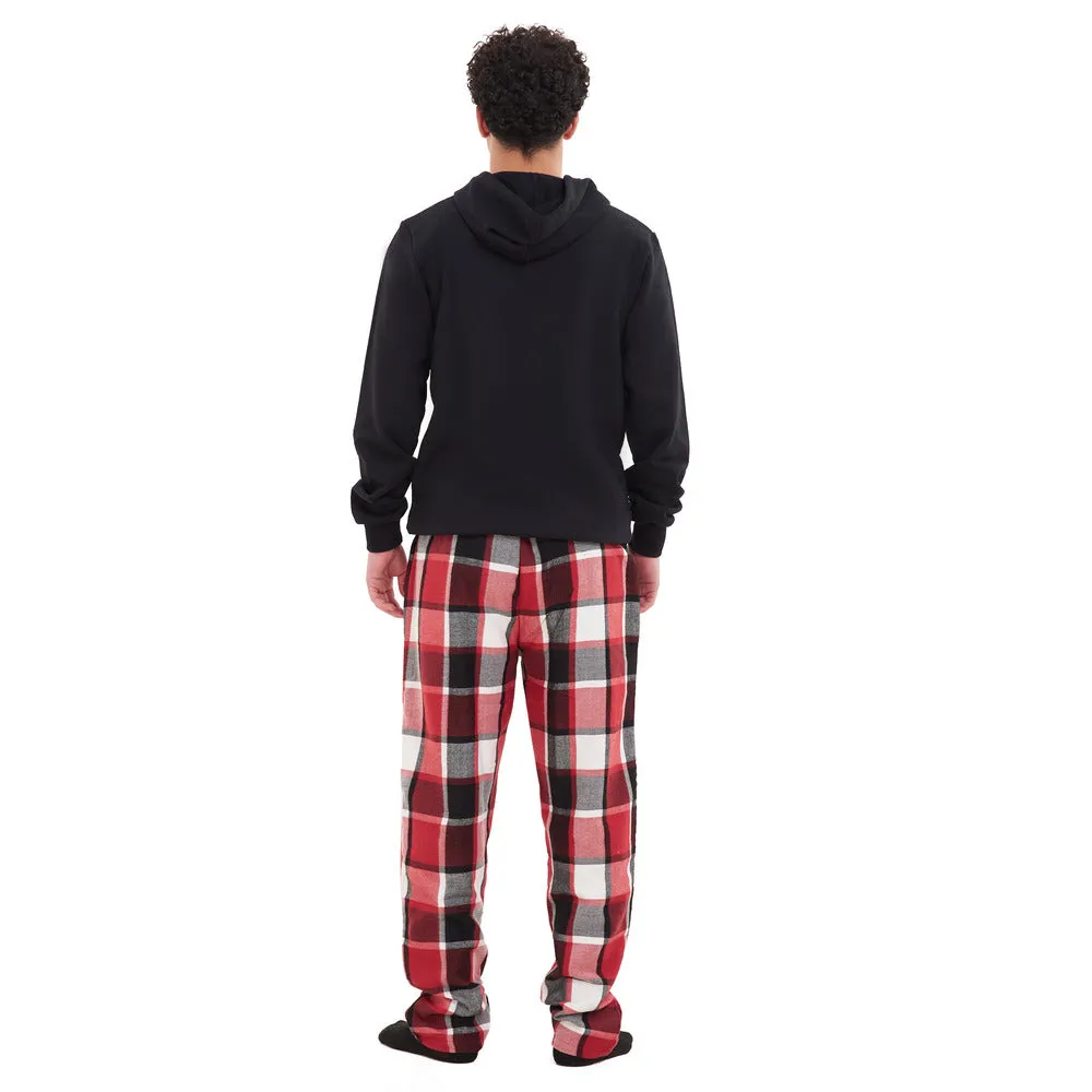 Men Winter Pajama Set Black Hoodie   Black x Red Checkered Pants