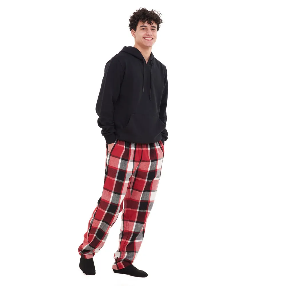 Men Winter Pajama Set Black Hoodie   Black x Red Checkered Pants