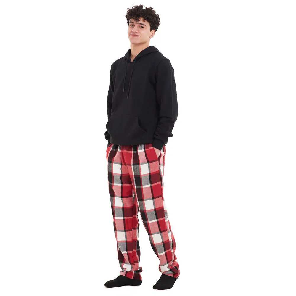 Men Winter Pajama Set Black Hoodie   Black x Red Checkered Pants