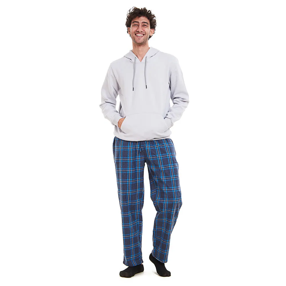 Men Winter Pajama Set Light Grey Hoodie   Turquoise x Dark Blue Checkered Pants