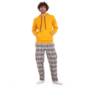 Men Winter Pajama Set Yellow sweatshirt   Yellow x grey checkered Pants