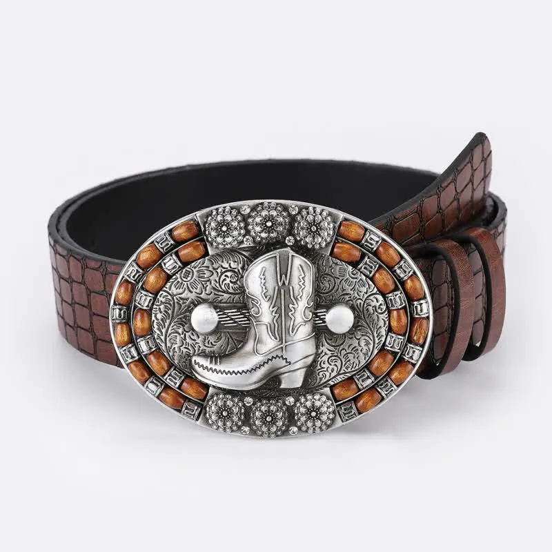 Men's Cowboy Boot Wooden Beads Leather Belt