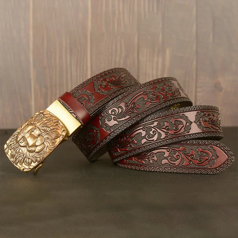 Men's Honor Male Lion Head Leather Belt