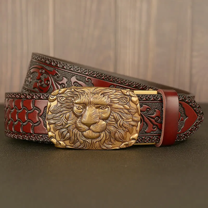 Men's Honor Male Lion Head Leather Belt