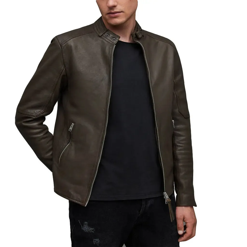 Men's Leather Collar Jacket 100% Genuine Lambskin Biker Leather Jacket